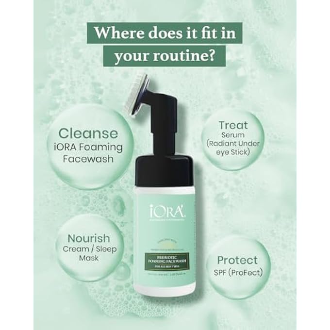 iOra PREBIOTIC FOAMING FACEWASH WITH SILICONE BRUSH - ORGANIC CLEANSER WITH SUPERFOODS AND SEABUCKTHORN EXTRACTS, 100 ML (PACK OF 1) - Image 3